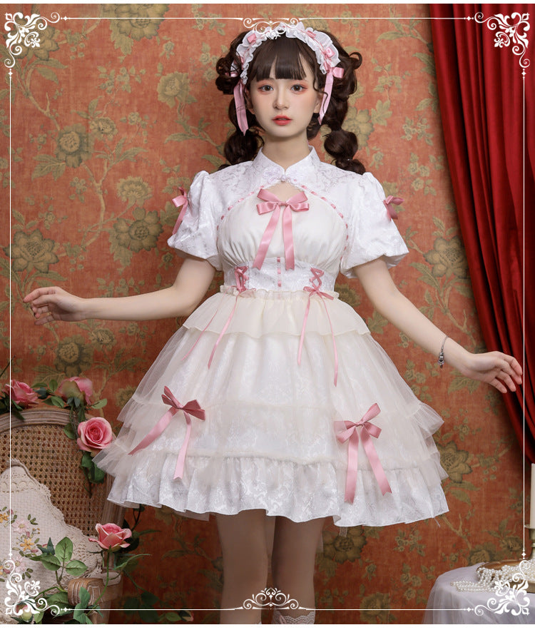Eieyomi~Kawaii Lolita OP Dress Summer Dress Short Sleeve   