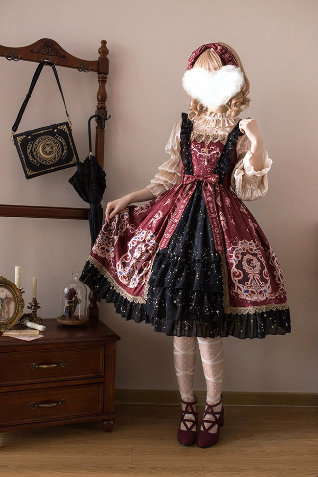 Cheese Cocoa~Star Drop Ceremony~Elegant Lolita JSK Printing Open Front Dress and Blouse Set   