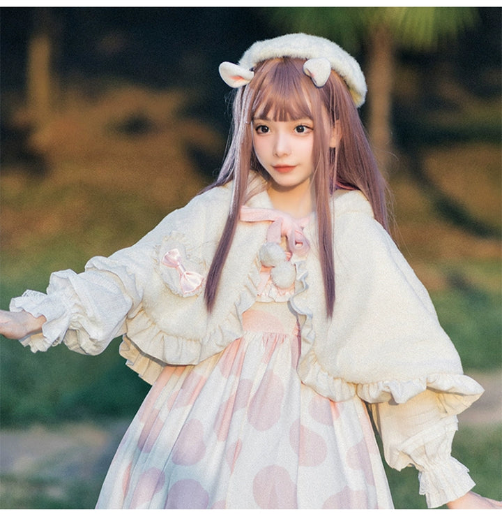 Teddy Bear~Sweet Lolita Cardigan Long Sleeve Kawaai Lolita Cape Rabbit Ear   