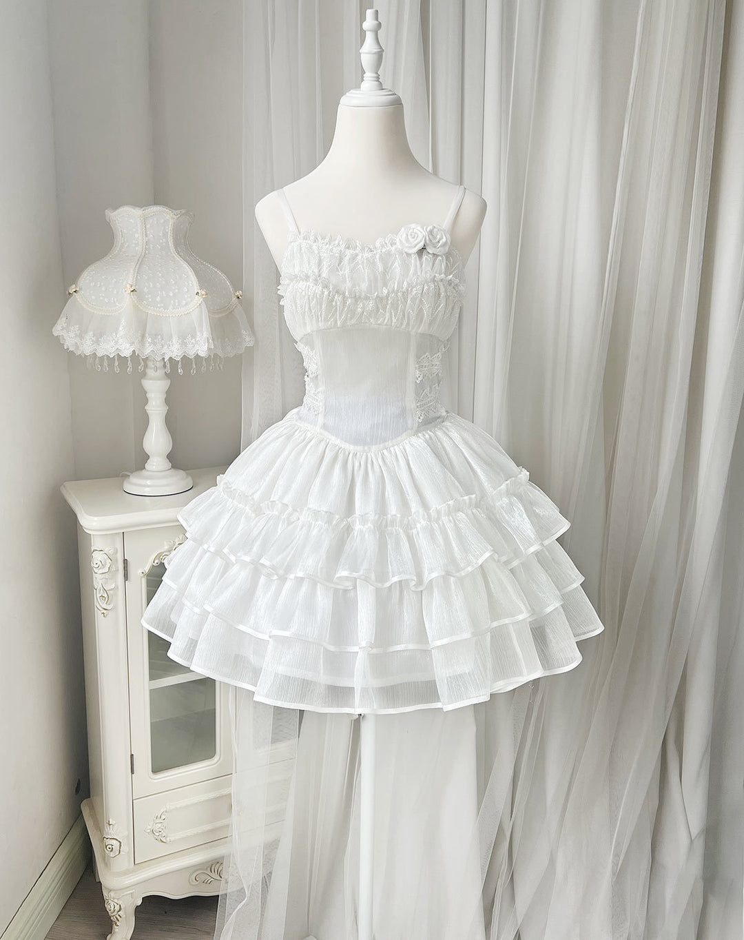 Your princess~Sweet Lolita White Princess Flounce Hemline OP S suspender skirt 