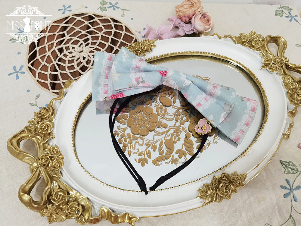 Miss Point - Lilyka Garden - Classic Lolita Headdress and Necklace Brooch Bow Trailing KC - Green Flower Wall