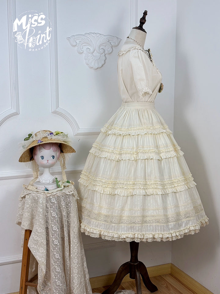 Miss Point~Cat Rose Tea~Elegant Lolita SK Pure Cotton Open-front Skirt 42142:728310