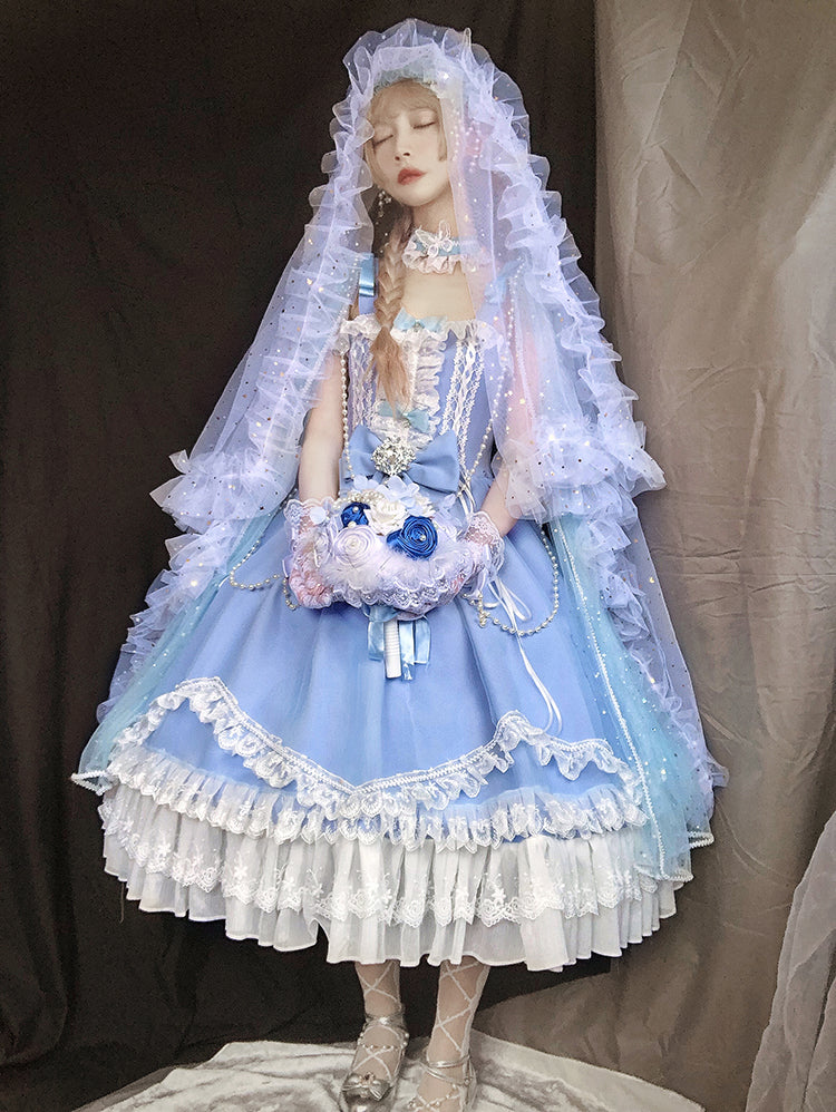 (Buyforme)Fairy Tales~Fate Quartet Bridal Lolita Gothic Accessories Blouse blue Free size star shawl veri dual use