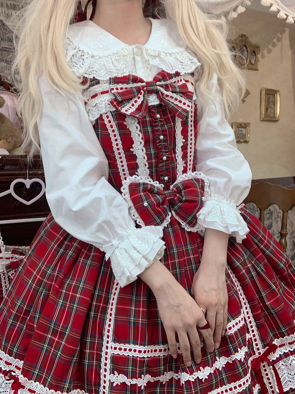 Plaid Petal Bunny - Kawaii Lolita Cotton Shirt, Bunny Ear 44675:818489