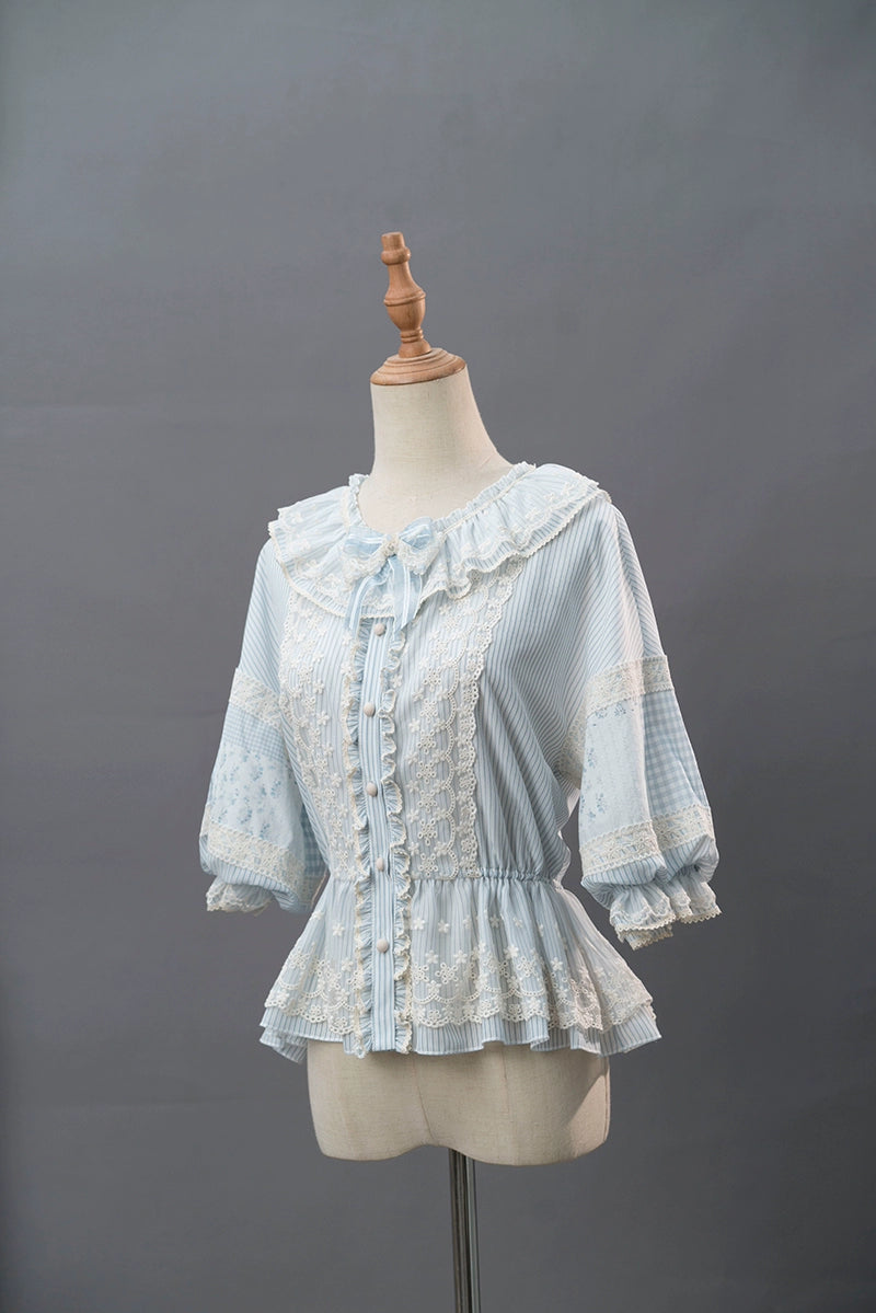 Fantastic Wind~First Clear~Cotton Lolita Blouse Suit Mori Style Patchwork Skirt S Shirt 
