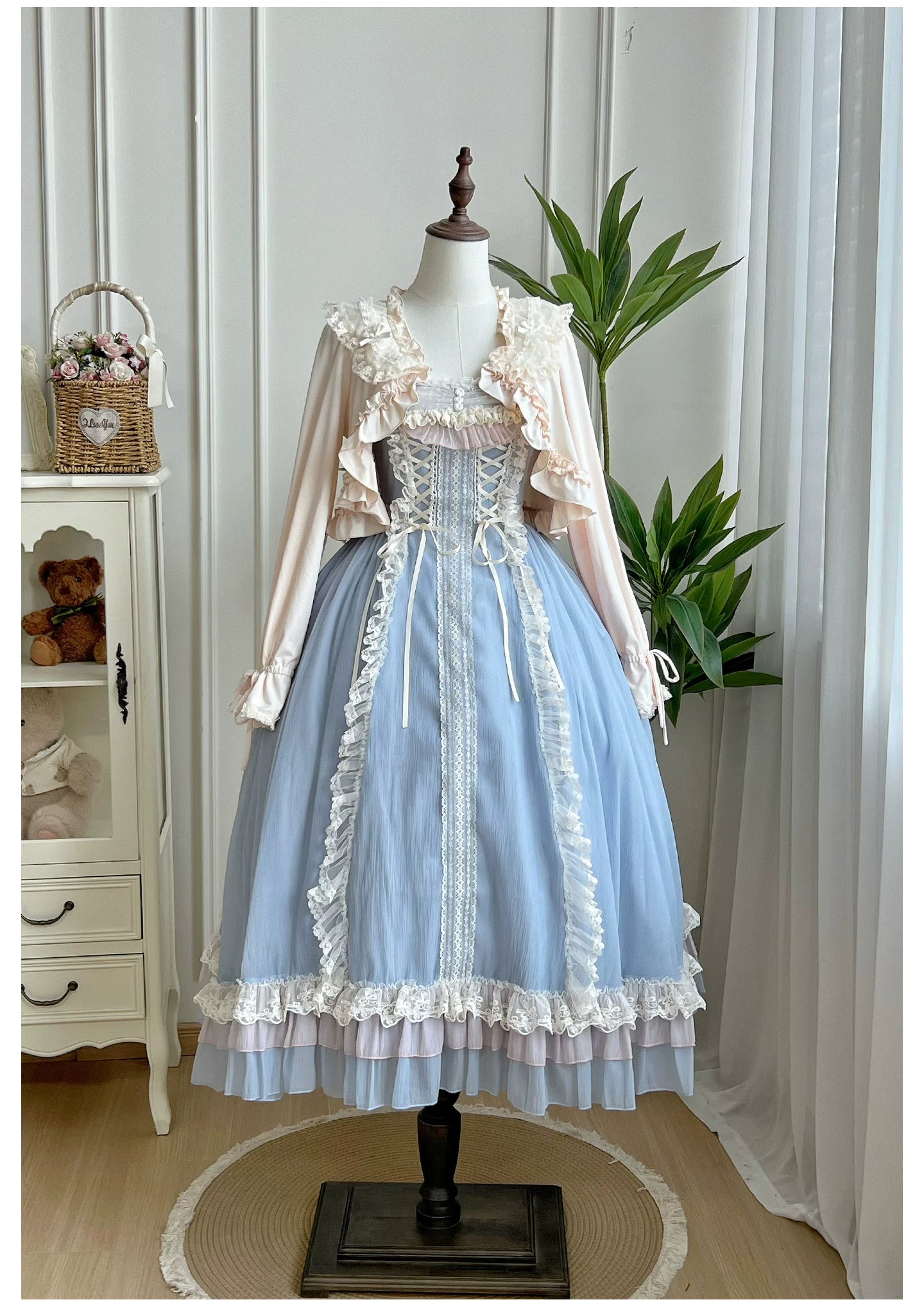 Island Diary - Classic Lolita Flutter Sleeve JSK Dress, Ruffled Lace 45533:855140