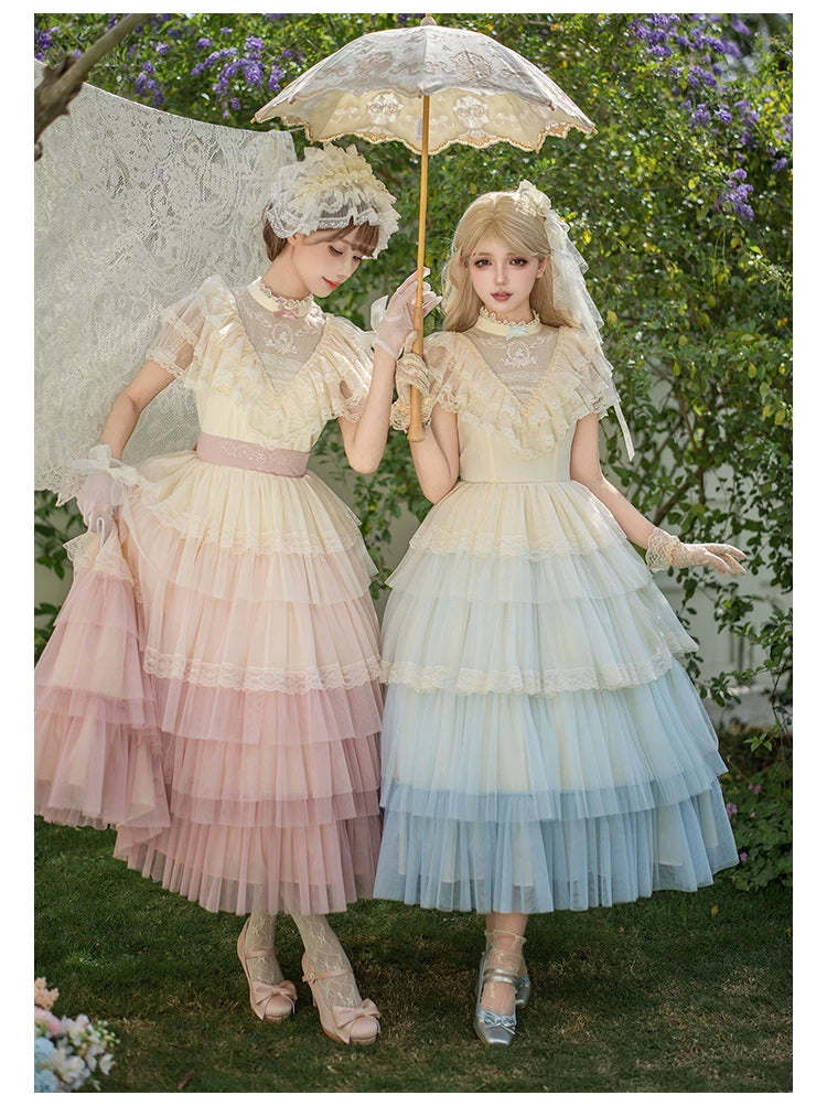 True Vow - Embroidered Classic Lolita Dress, Layered Gradient Hem