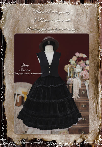Tiny Garden~Old Love Songs~Lolita Elegant Vintage SK and Waistcoat S-waistcoats black 