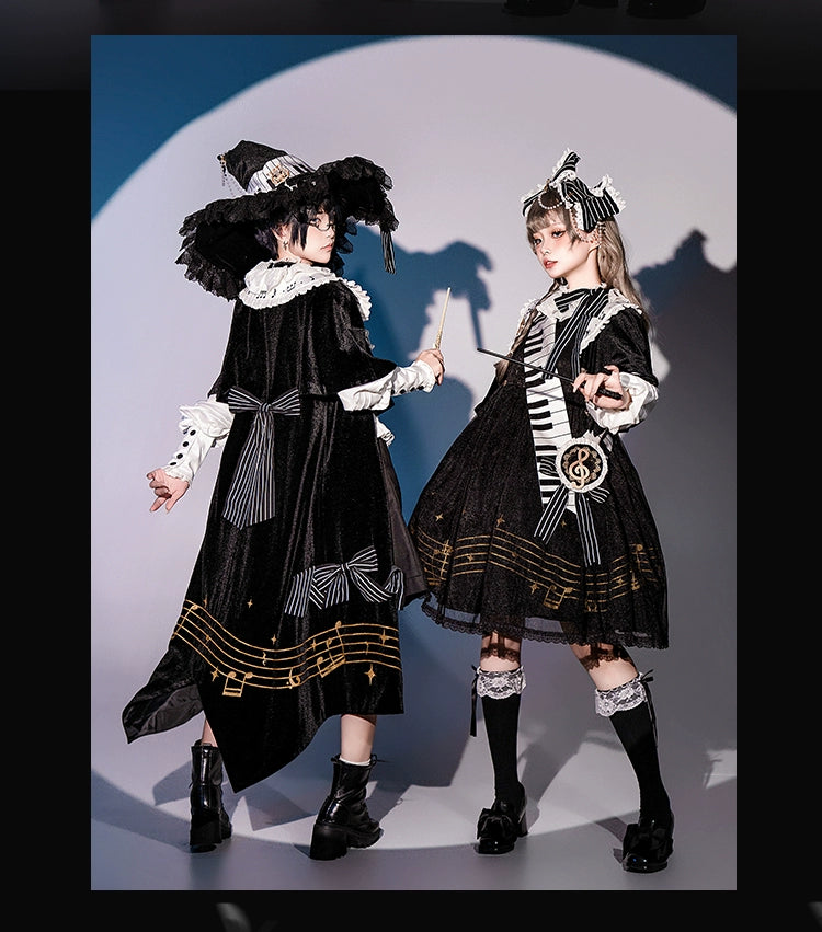 Forest Fluorescent Carps~Black and White Sonata~Ouji Lolita Vest Suit and Vintage Lolita OP Dress