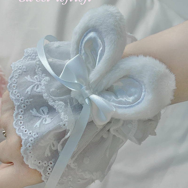 Roji roji - Cute Lolita Bunny Ears Cuffs Lace Summer Butterfly Hand Sleeves Blue
