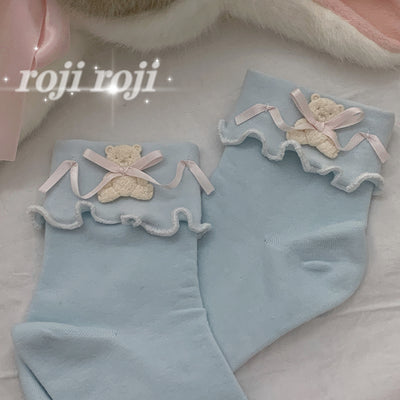 Roji Roji~Lolita Bow Lace Sweet Short Socks free size mint 