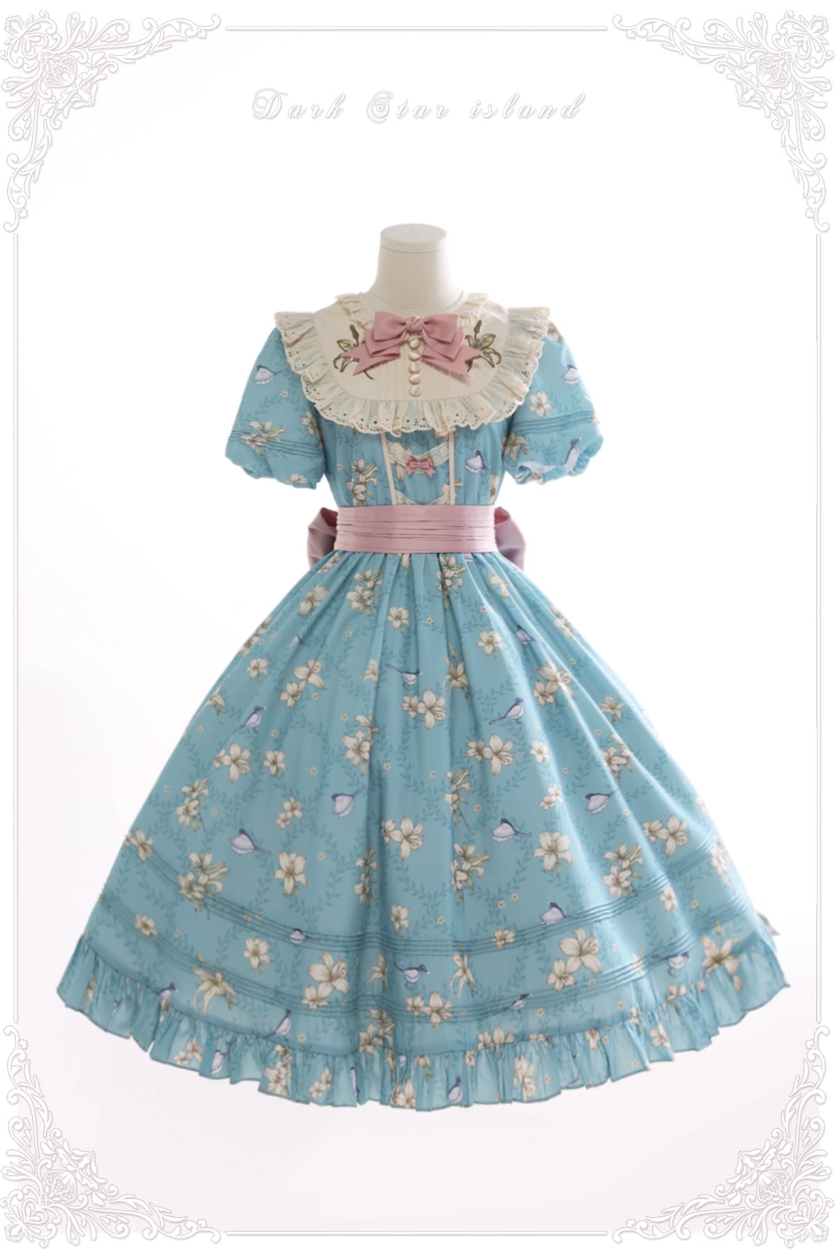 Dark Star Island~Lily&Mountain Breeze~Lily Printed Embroidery Lolita Long/Short OP S Long OP in blue 