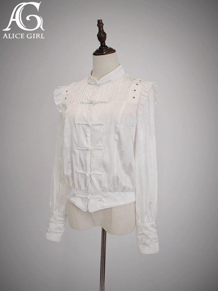 Alice Girl~Bony Dragon~Qi Lolita Shirt Chinese Style Black White Wine Red Blouse White XS 