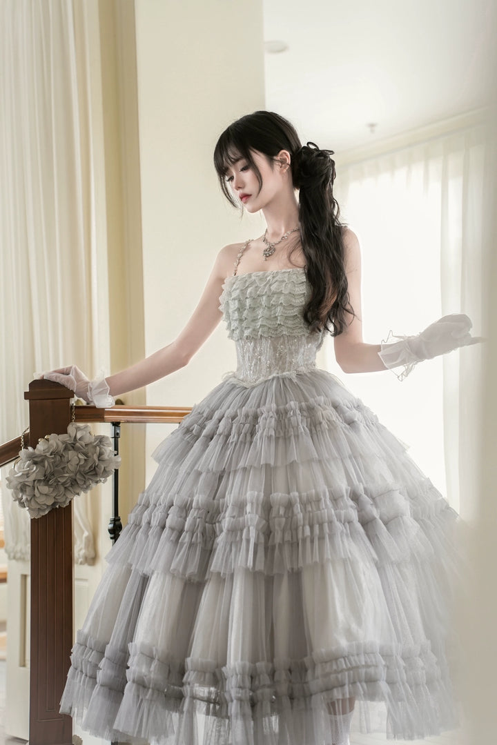 Sara Bell~Hailey~Elegant Lolita JSK Dress with Large Tiered Voile Hem