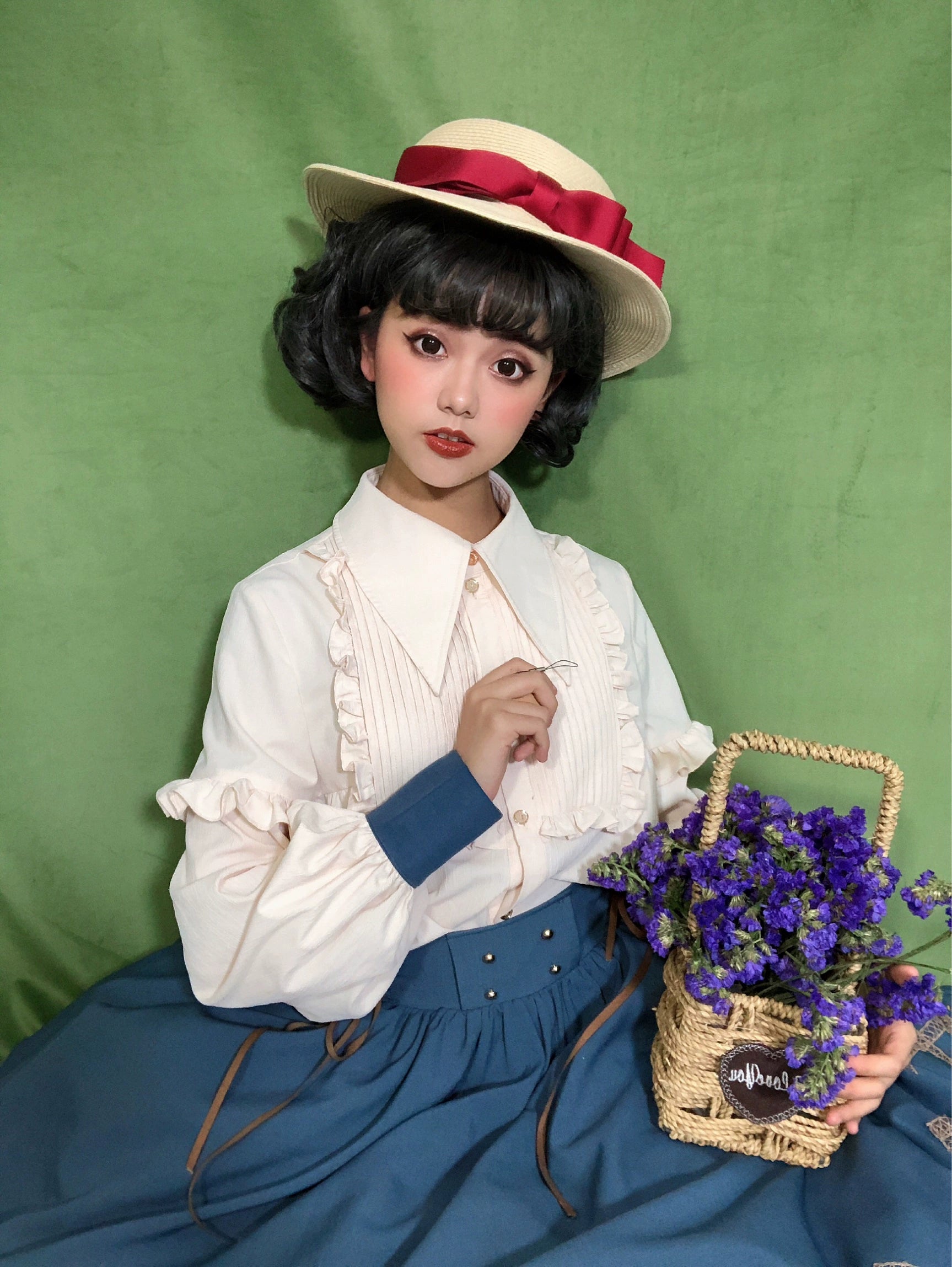 Yuan Su - Elegant Lolita Long Sleeve Blouse S blouse with blue cuffs
