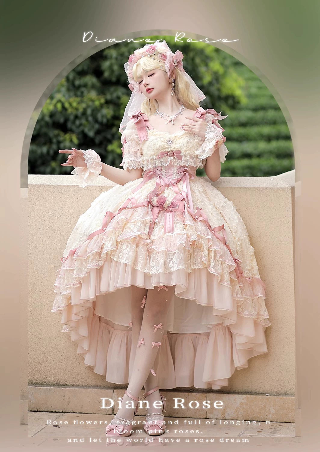 MieYe - Diana Rose - Bridal Lolita Dress Short Wedding OP with Accessories 41638:708730