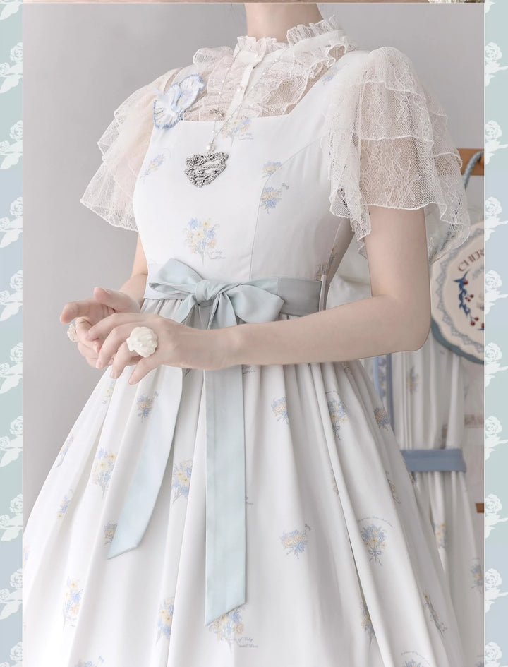 SPFlowerLanguage~Blossoms~Sweet Lolita Shirt Floral Lace Gauze Innerwear S White 