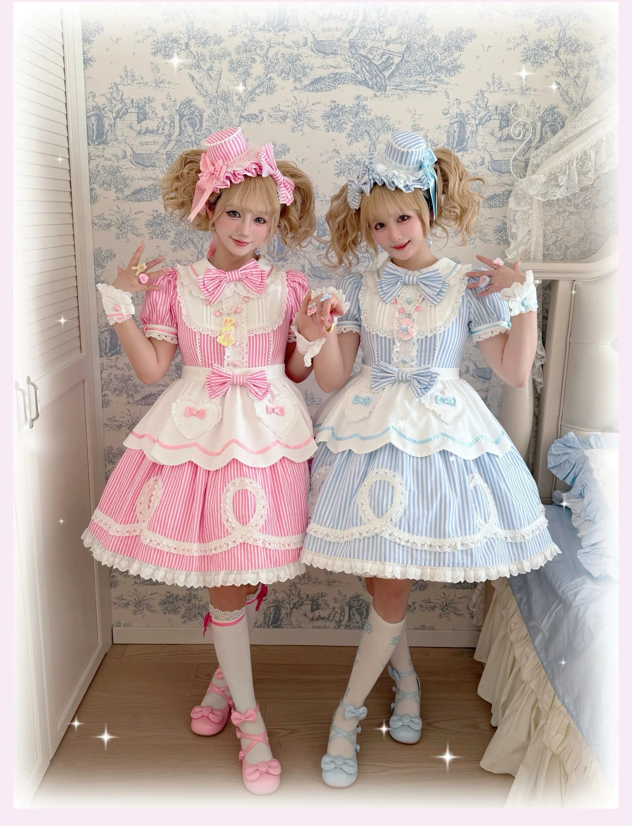 Candy Shop Manager - Old School Lolita Striped OP Dress, Detachable Apron