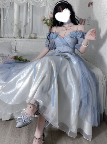 Fairy Lolita Accessories, Bow Trailing & Halter Strap Gradient Blue - Halter Strap Only One Size