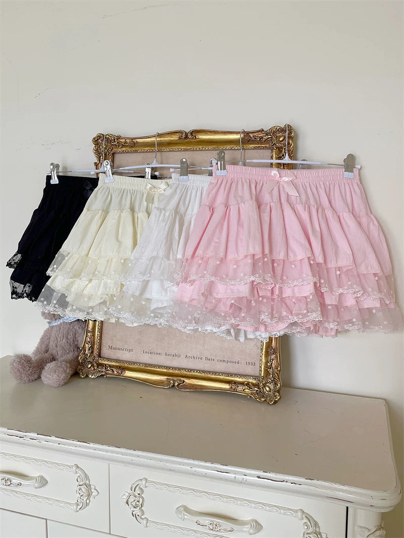 Sweet Lolita Cotton Bloomers, Lace Polka Dot Hem