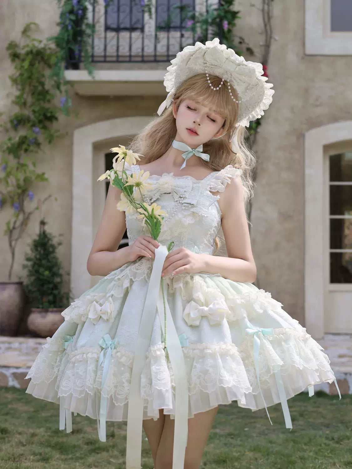 Blooming Love - Ballet-inspired Sweet Lolita JSK Dress, Lace & Bows