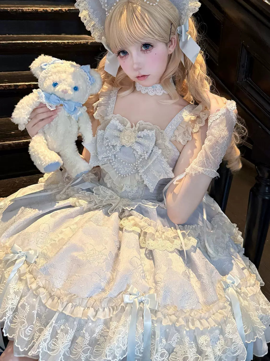 Blooming Love - Ballet-inspired Sweet Lolita JSK Dress, Lace & Bows