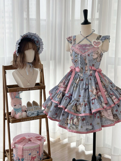 Babyblue~Vintage Lolita JSK Dress Doll Style Cake Dress S Sea Salt Blue 