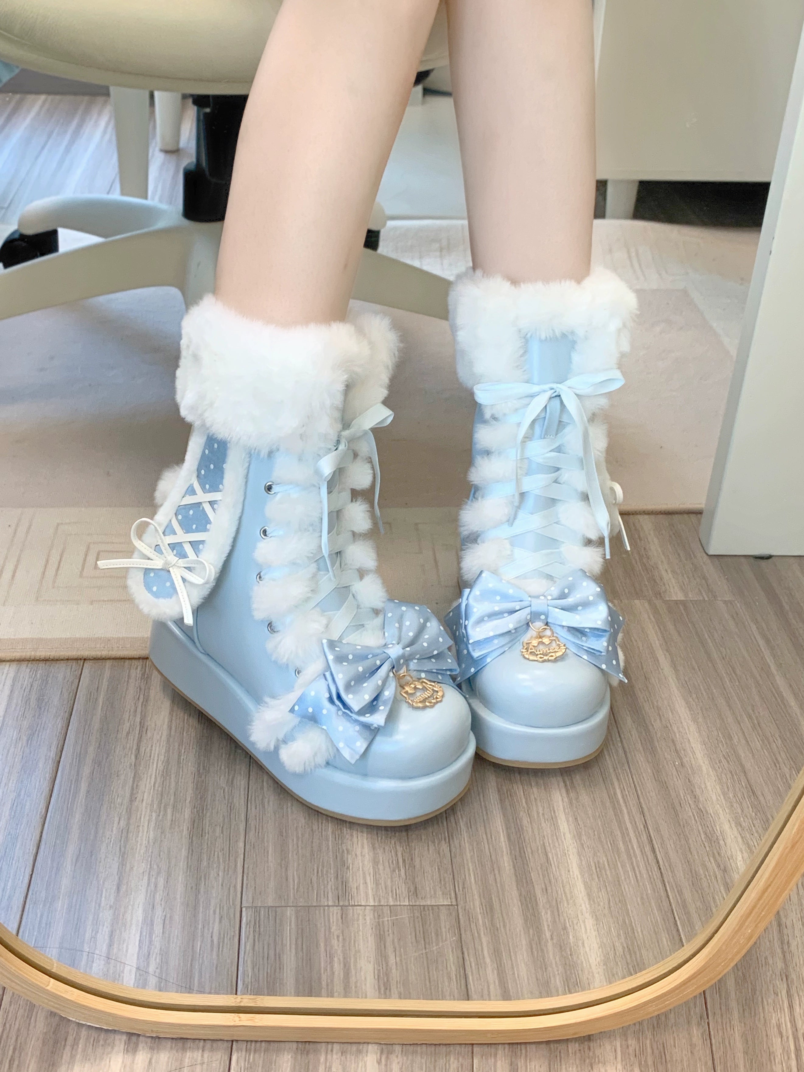 Aimee - Cherry Snow Bunny Ears - Winter Sweet Lolita Boots, Bunny Ears 44050:793547