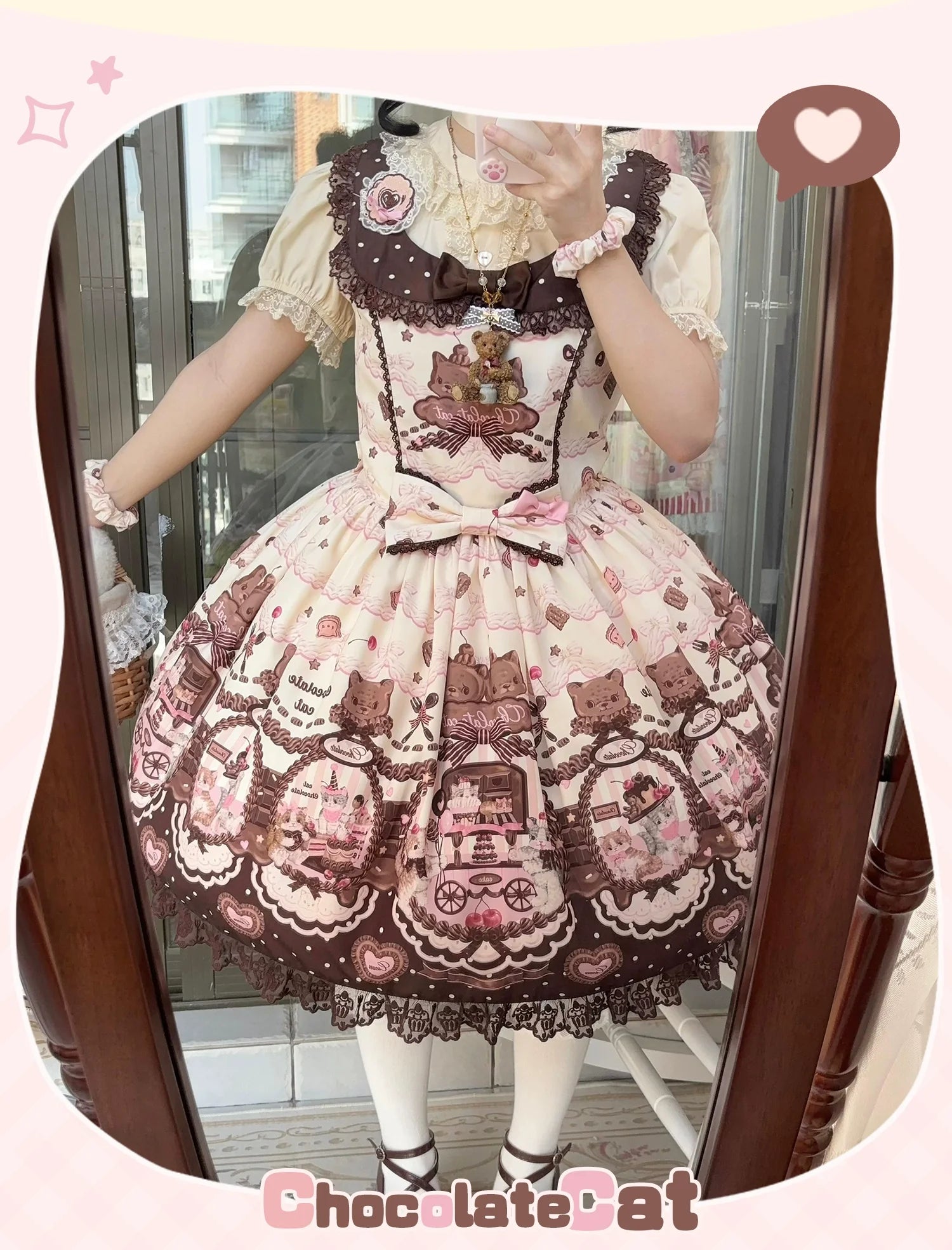 Chocolate Cat - Kawaii Lolita JSK, Cat & Chocolate Print