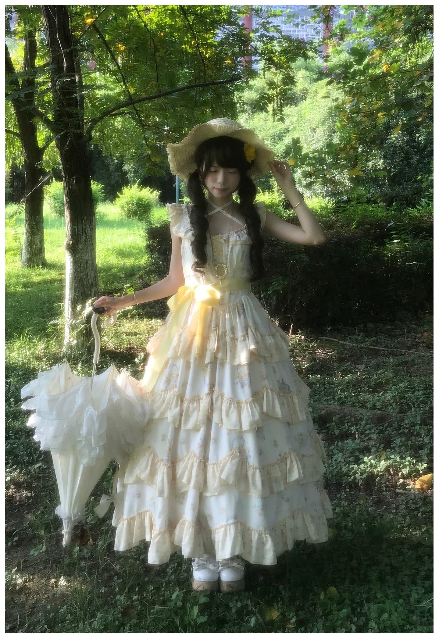 Small Sunflower - Classic Lolita Sunflower Printed JSK Dress, Tiered Hem 45740:860865