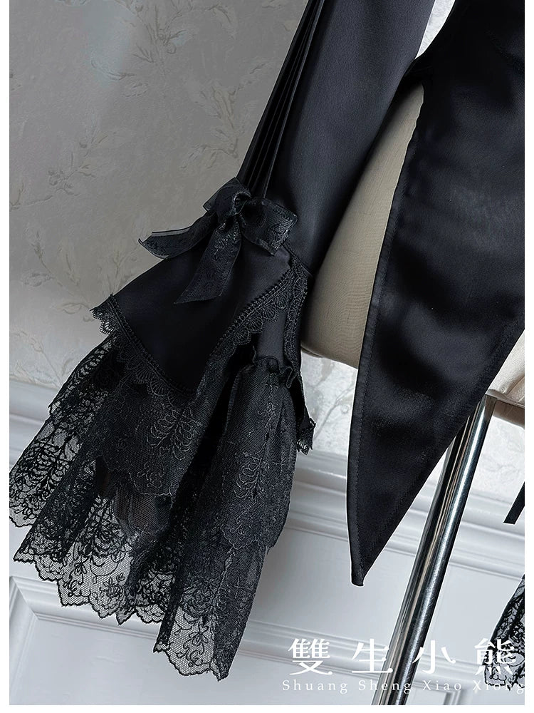 Dark Fog Feast - Gothic Lolita Satin Blouse, Hime Sleeves