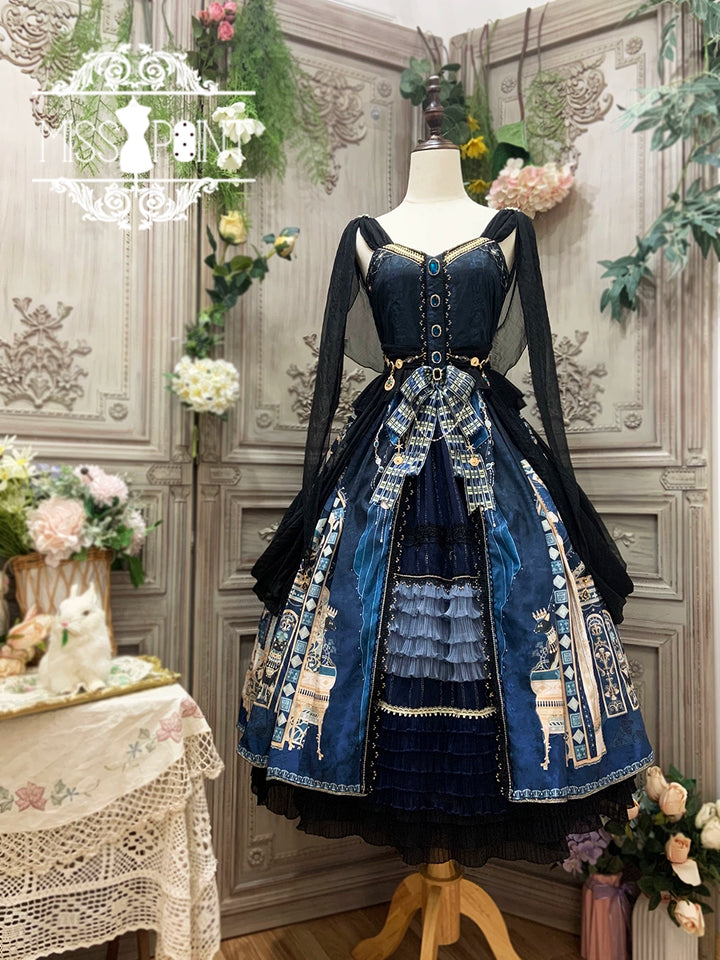 Miss Point~Dusk Best~Egyptian Lolita Dress Set Gorgeous JSK XS Indigo FS (including big and small shawls) 