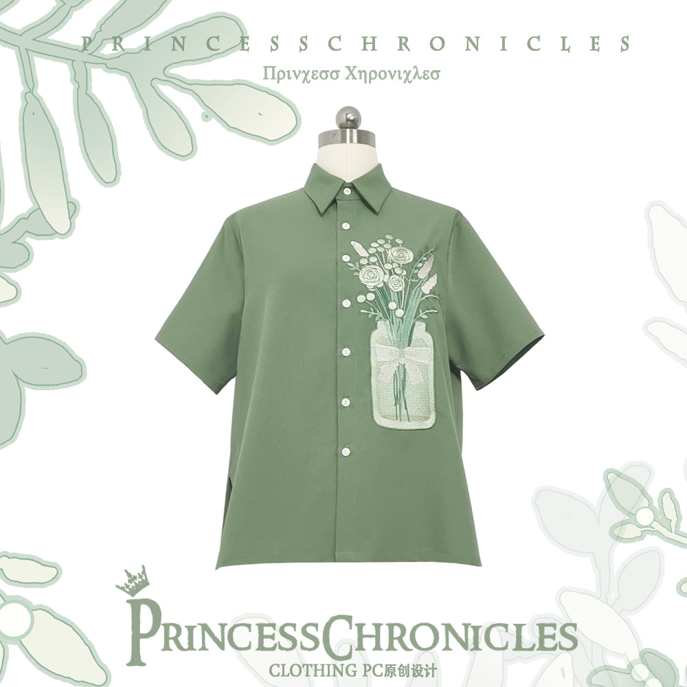 Princess Chronicles - Limited Flowering Time - Ouji Lolita Green Flower Embroidery Shirt S green