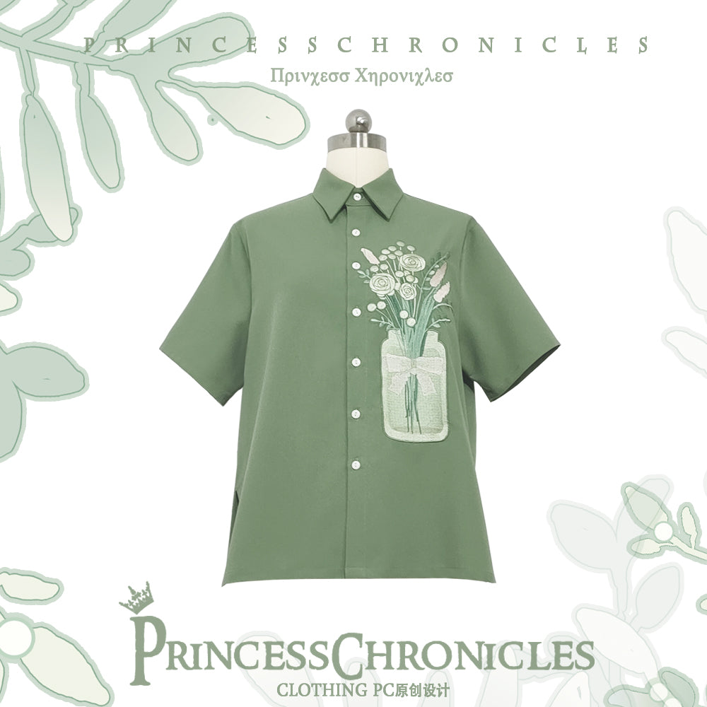 Princess Chronicles~Limited Flowering Time~Ouji Lolita Green Flower Embroidery Shirt S green 