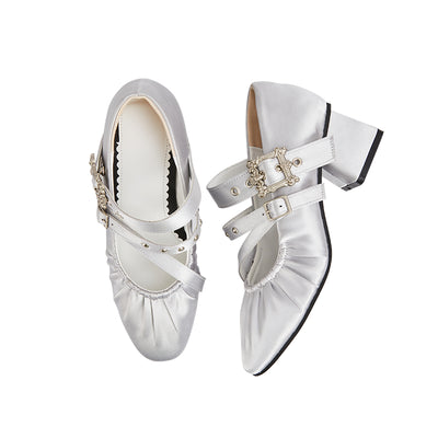 Momo~Merseburg Night~Gothic Lolita Mid Heels Retro Shoes Multicolors 34 Silver 