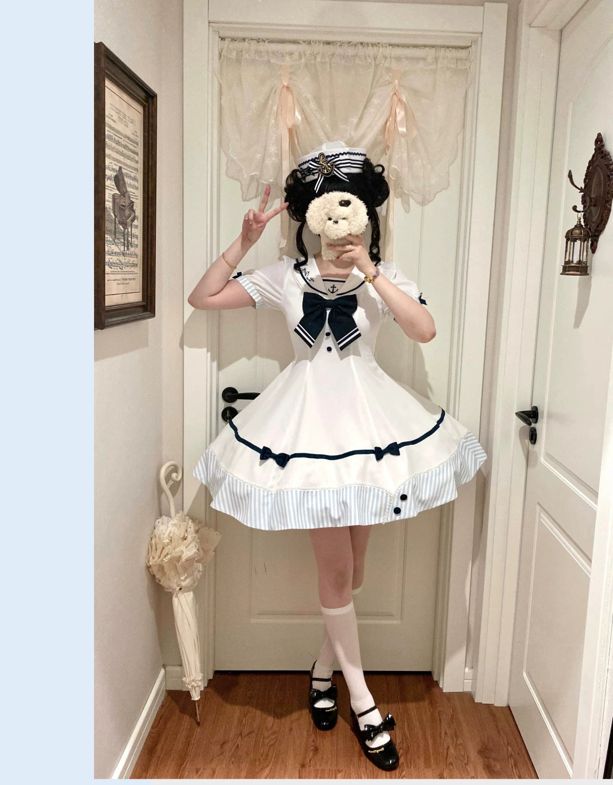 Little Sea Breeze - Summer Sailor Lolita OP Dress with Detachable Bow 45712:859205