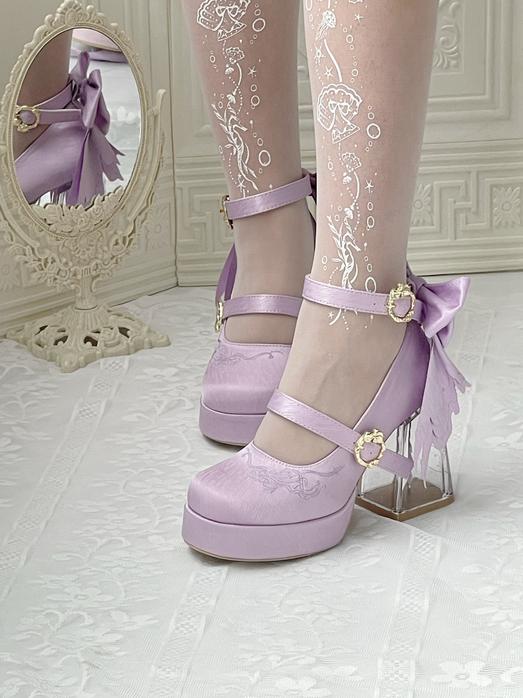 Dreamland - Floating Koi Land - Satin Classic Lolita Platform Shoes, Transparent Heel 44317:804057