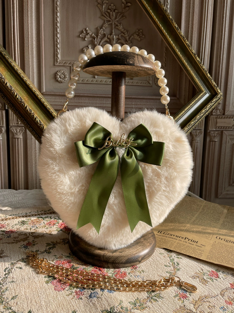 MAID~Kawaii Lolita Heart Bag Plush Pearl Chain Handbag 32554:388582