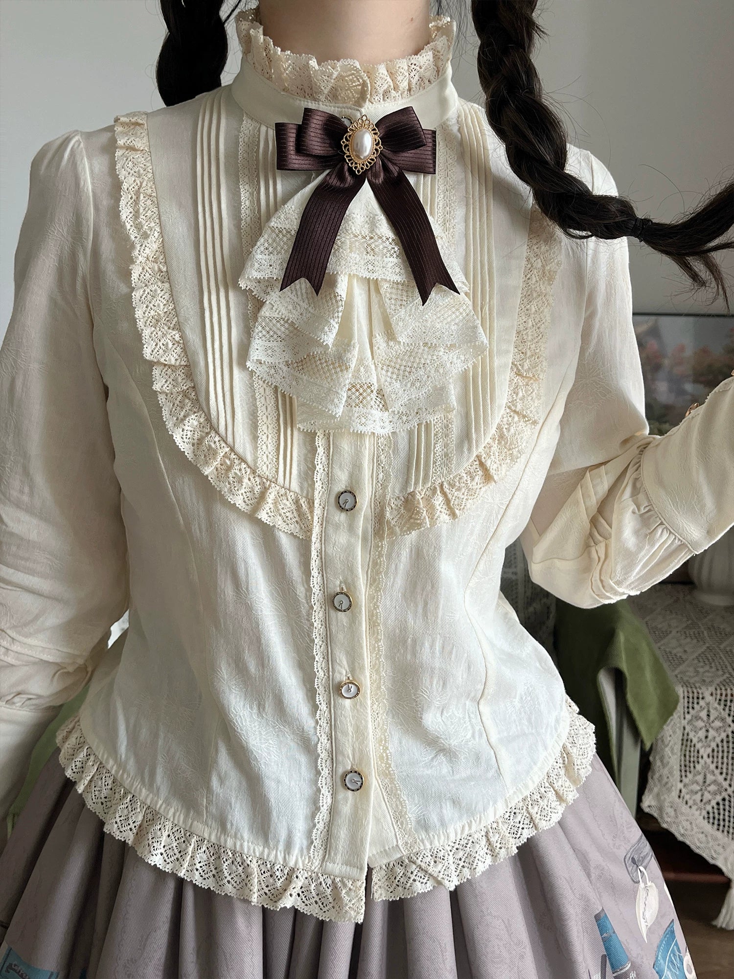 Coffee Bookshelf - Classic Lolita JSK and SK Set, Coffee Cup and Book Print 45611:856230
