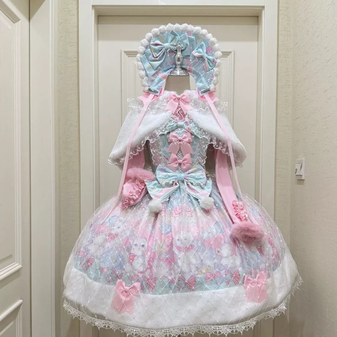 Hanguliang - Candy Mary Cat - Fluffy Sweet Lolita JSK Dress, Kitten Print White Cape Only (one size/ M) S