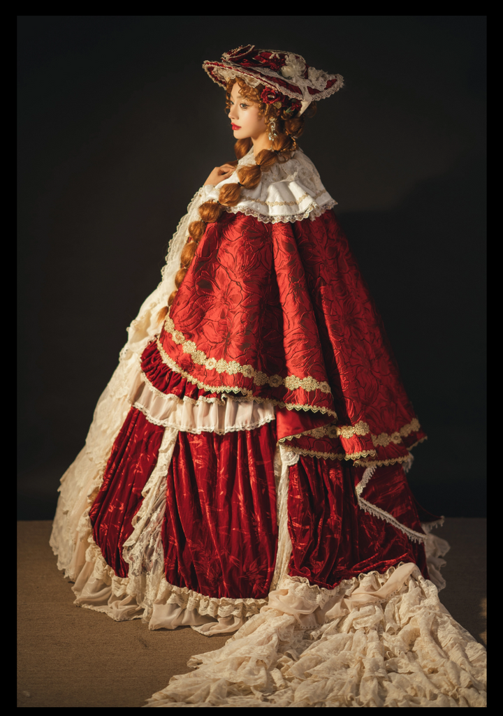 Guaji~Isabella~Wedding Lolita OP Bridal Dress with Tiered Petticoat and Trailing