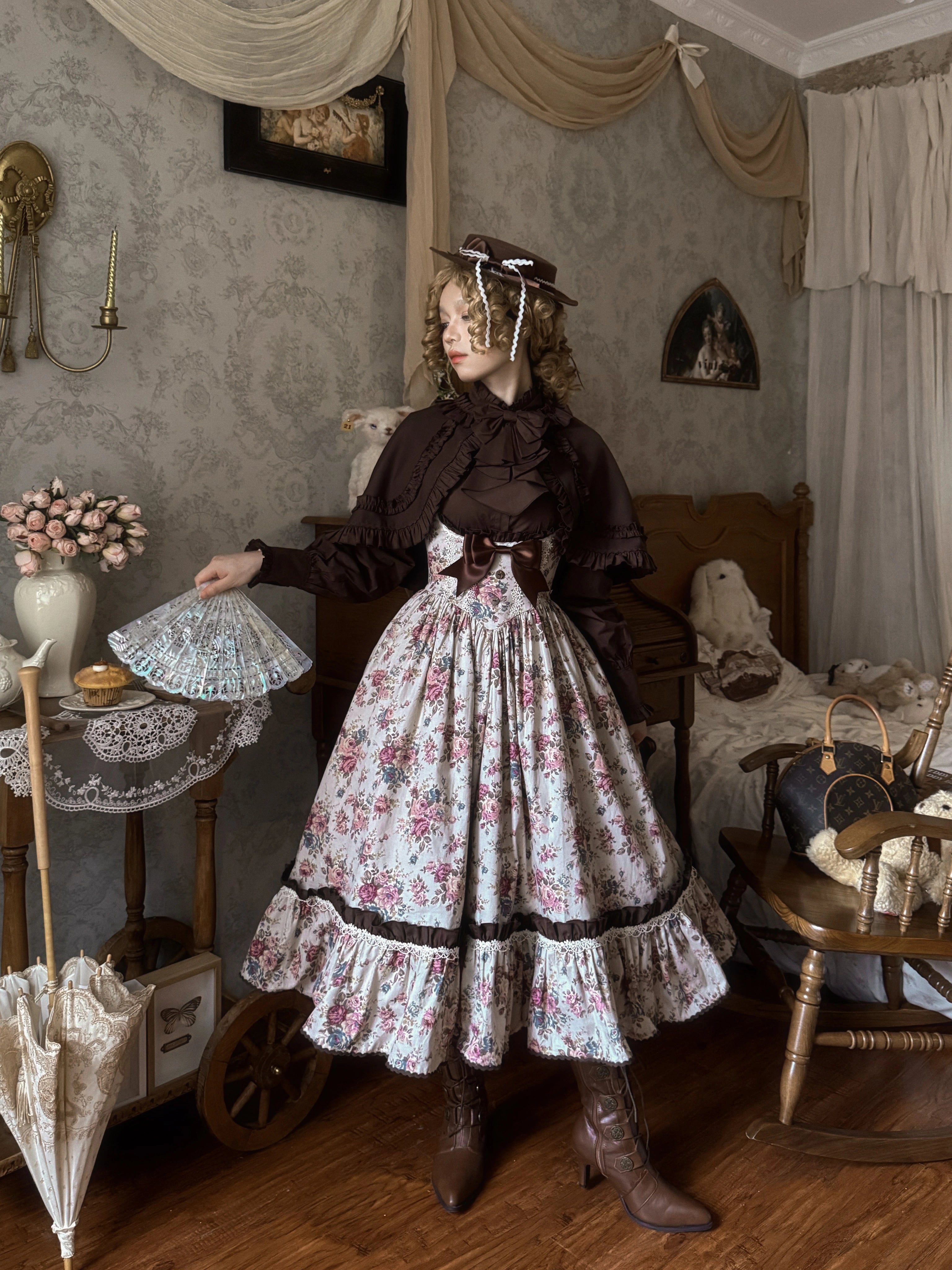Alice in the Mirror - Albion Reverie - Floral Printed Old School Lolita JSK, Bust-Supporting Dress 44299:802501