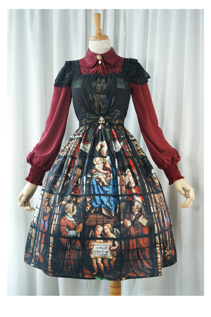 GOTHIC LOLITA~Rosary in the illusional library~Gothic Lolita Print JSK Dress