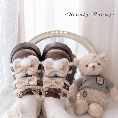 Beauty Bunny~Kawaii Lolita Shoes Fleece Round Toe Leather Shoes 34 Brown 