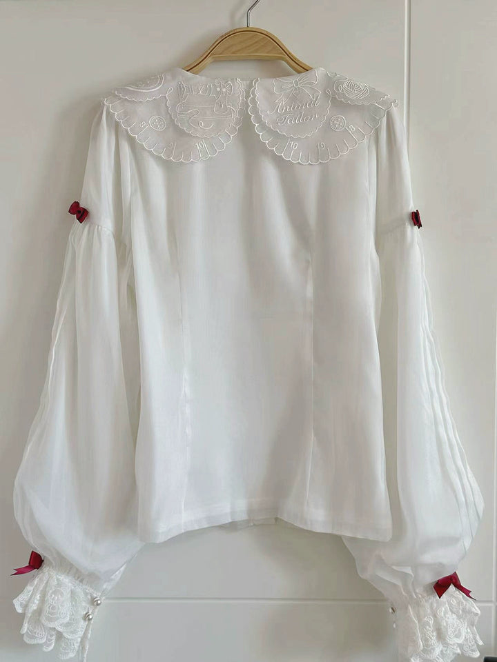 Flower Banquet~Sweet Lolita Blouse Embroidered Shirt with Long Sleeve   