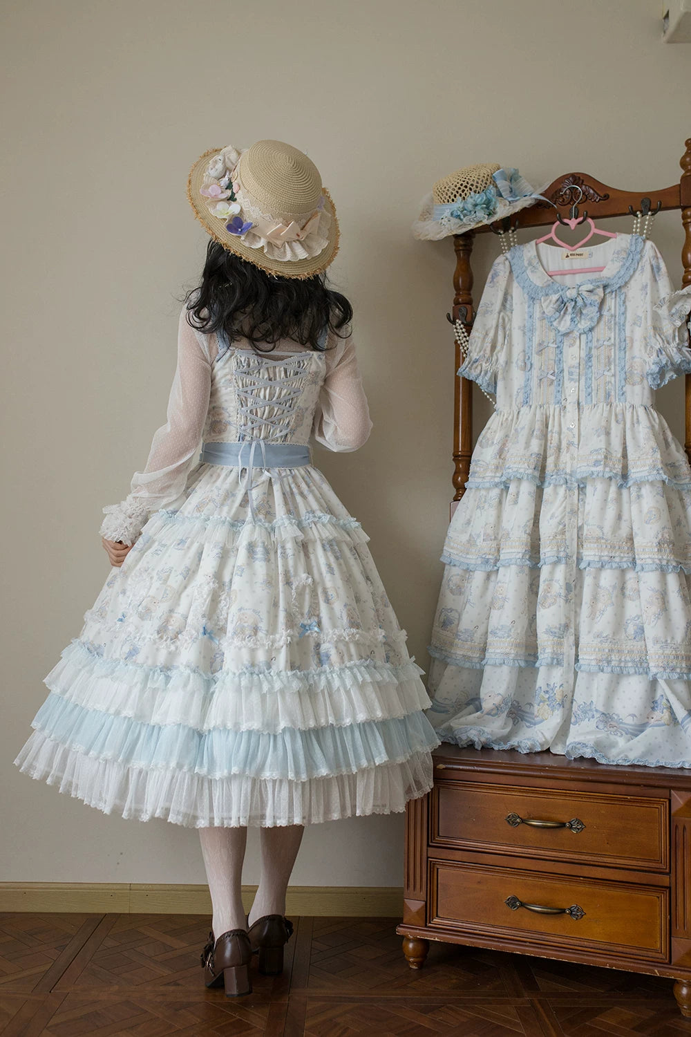 Bloom Lamb - Classic Lolita Embroidered JSK Dress, Tiered Hem 45519:851352