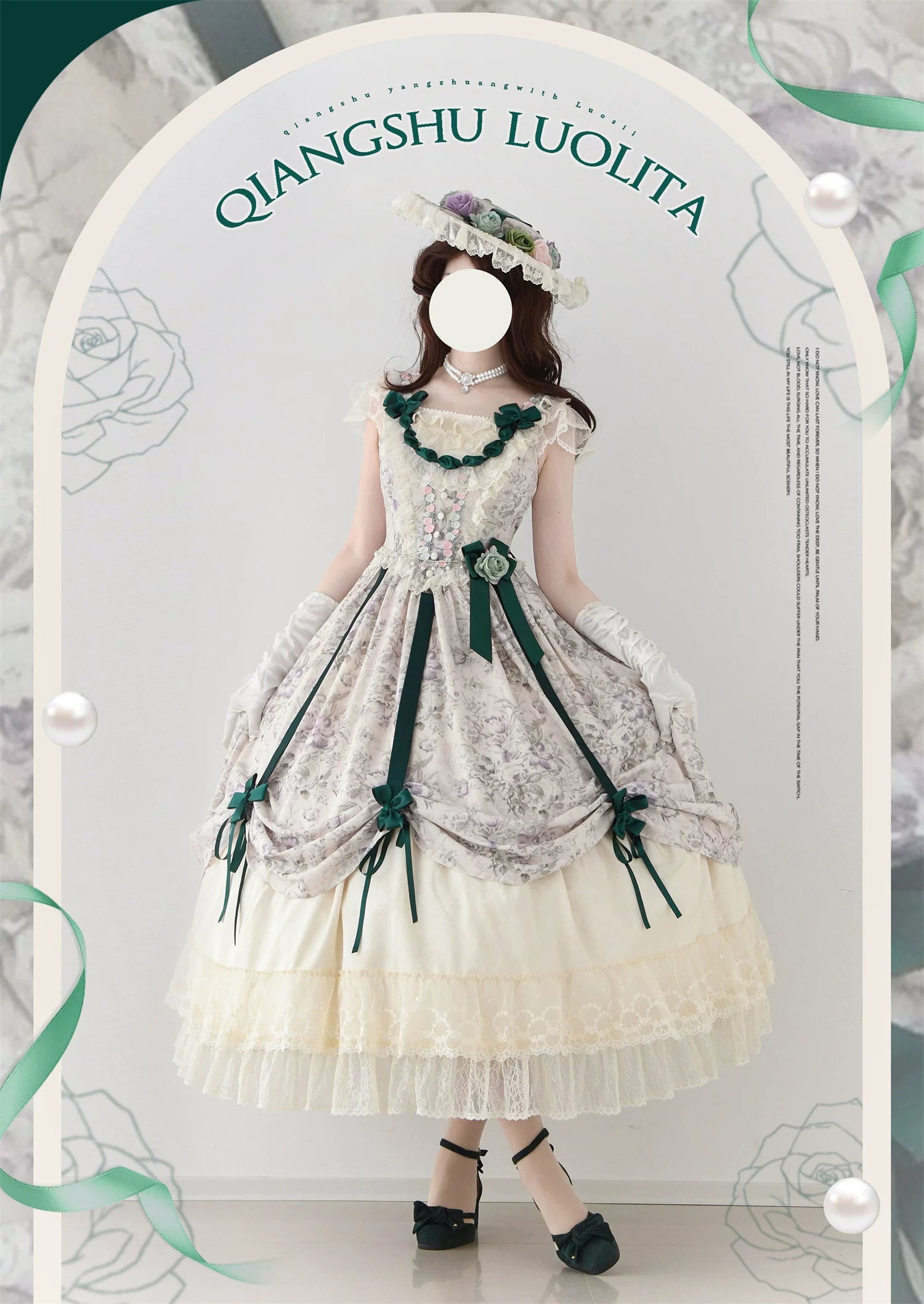 Dolota Flower Wall - Classic Lolita Floral OP Dress, Open Shoulder (L M S XL) 44485:811193