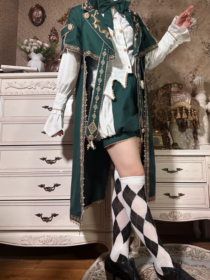 Letters from Unknown Star~Divine Envoy~Ouji Lolita Shorts Suit Military Lolita Coat and Shirt 41838:715598