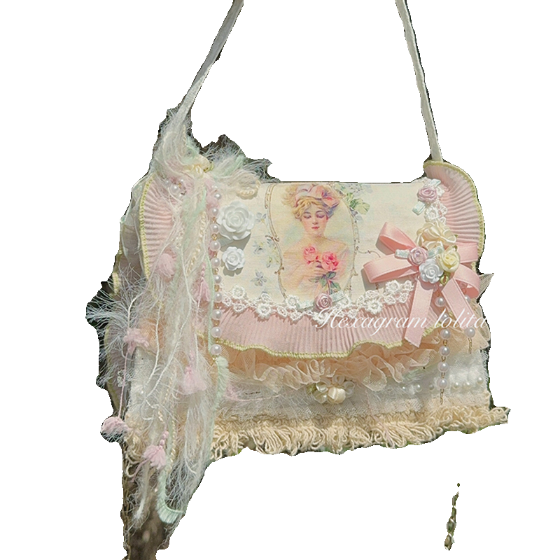 Hexagram~Camellia~Country Lolita Handbag Lace Feather Crossbody Bag   