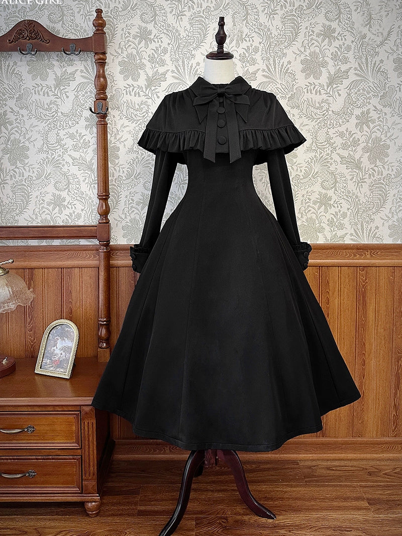 (BFM)Alice Girl~Black Lolita OP Dress Embroidered Winter Dress   